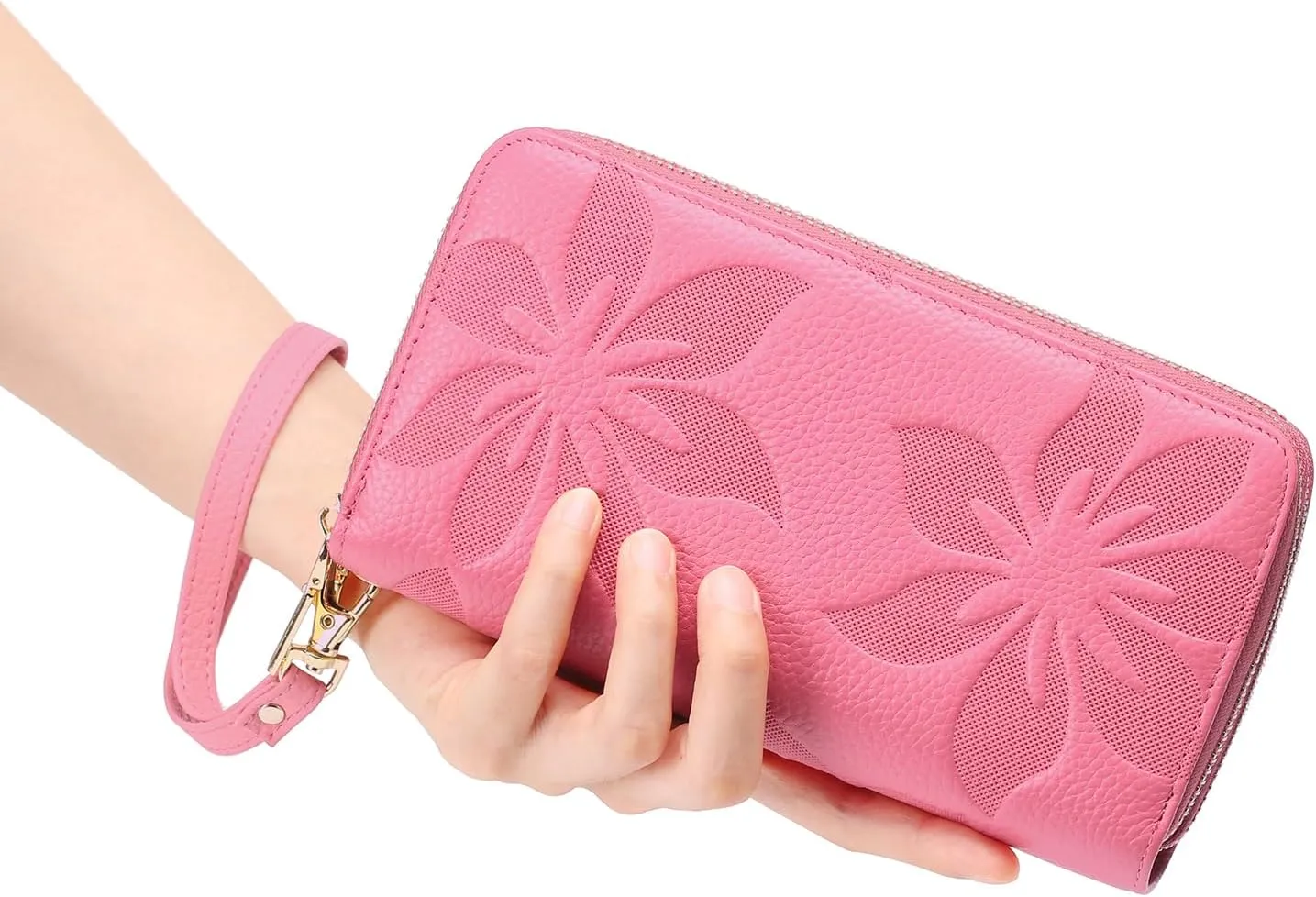 GOIACII Women's Wallet Large Capacity Double Zip Ladies Card Phone Holder RFID Blocking Wristlet Leather