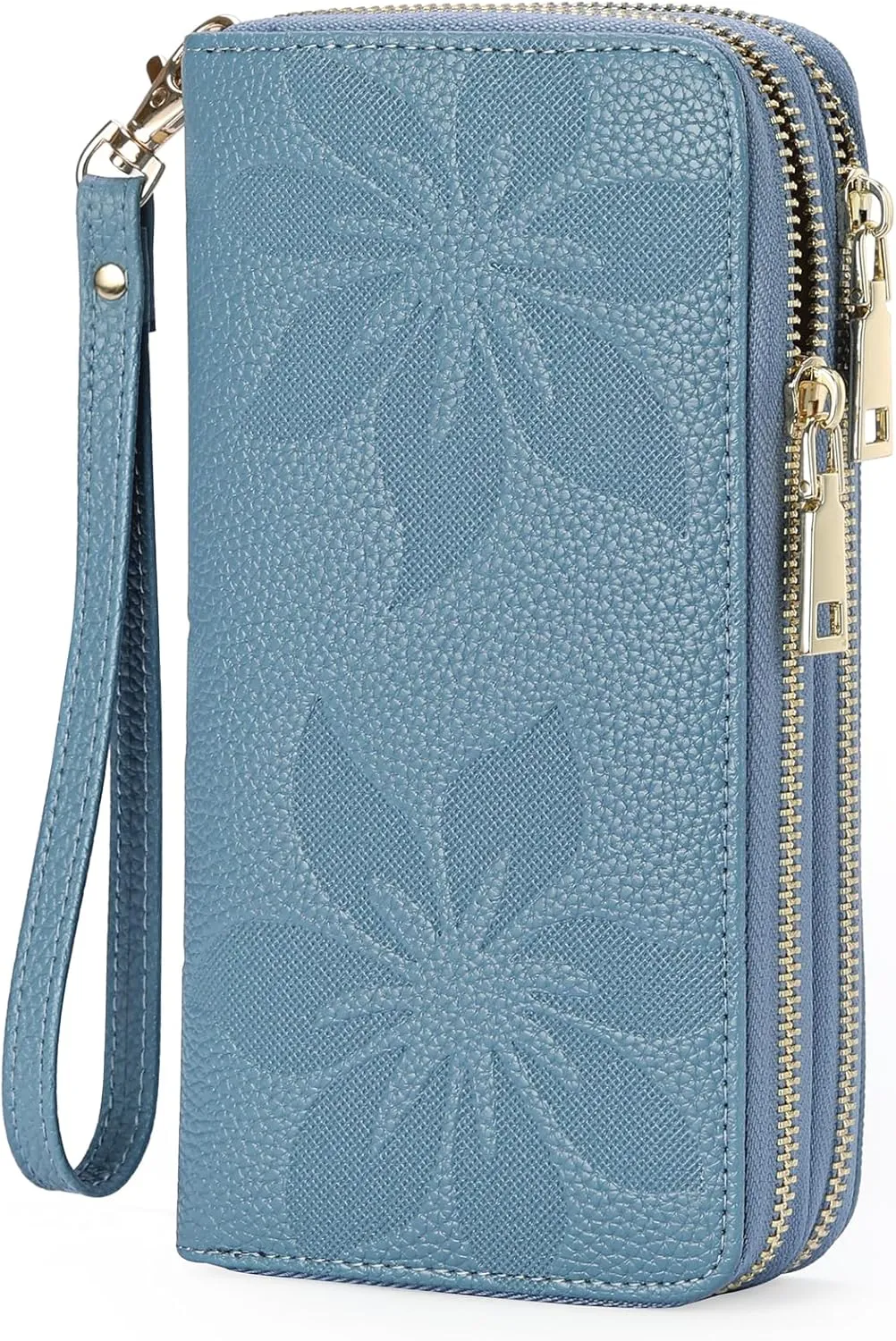 GOIACII Women's Wallet Large Capacity Double Zip Ladies Card Phone Holder RFID Blocking Wristlet Leather