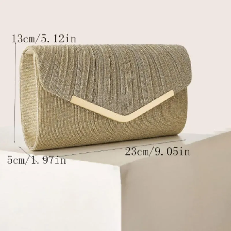 Gold Fabric Art Banquet Handbag Simple Pleats Evening Bag