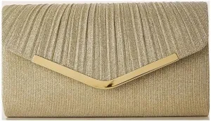 Gold Fabric Art Banquet Handbag Simple Pleats Evening Bag