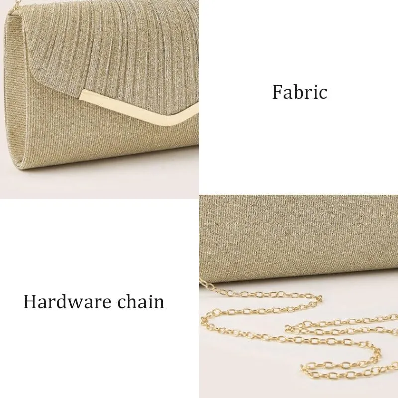 Gold Fabric Art Banquet Handbag Simple Pleats Evening Bag