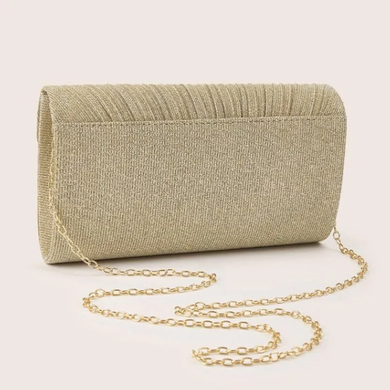 Gold Fabric Art Banquet Handbag Simple Pleats Evening Bag