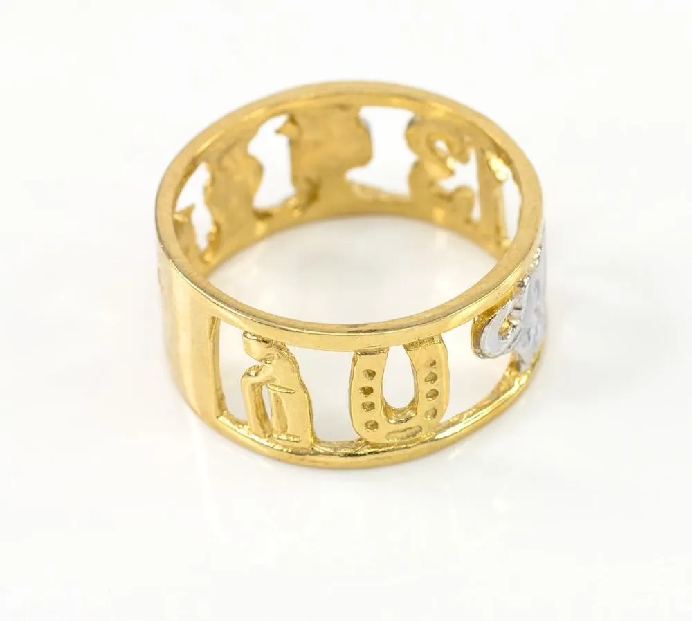 Good Luck Charms High Polish 10k Two-Tone White and Yellow Gold Open Design Lucky Ring
