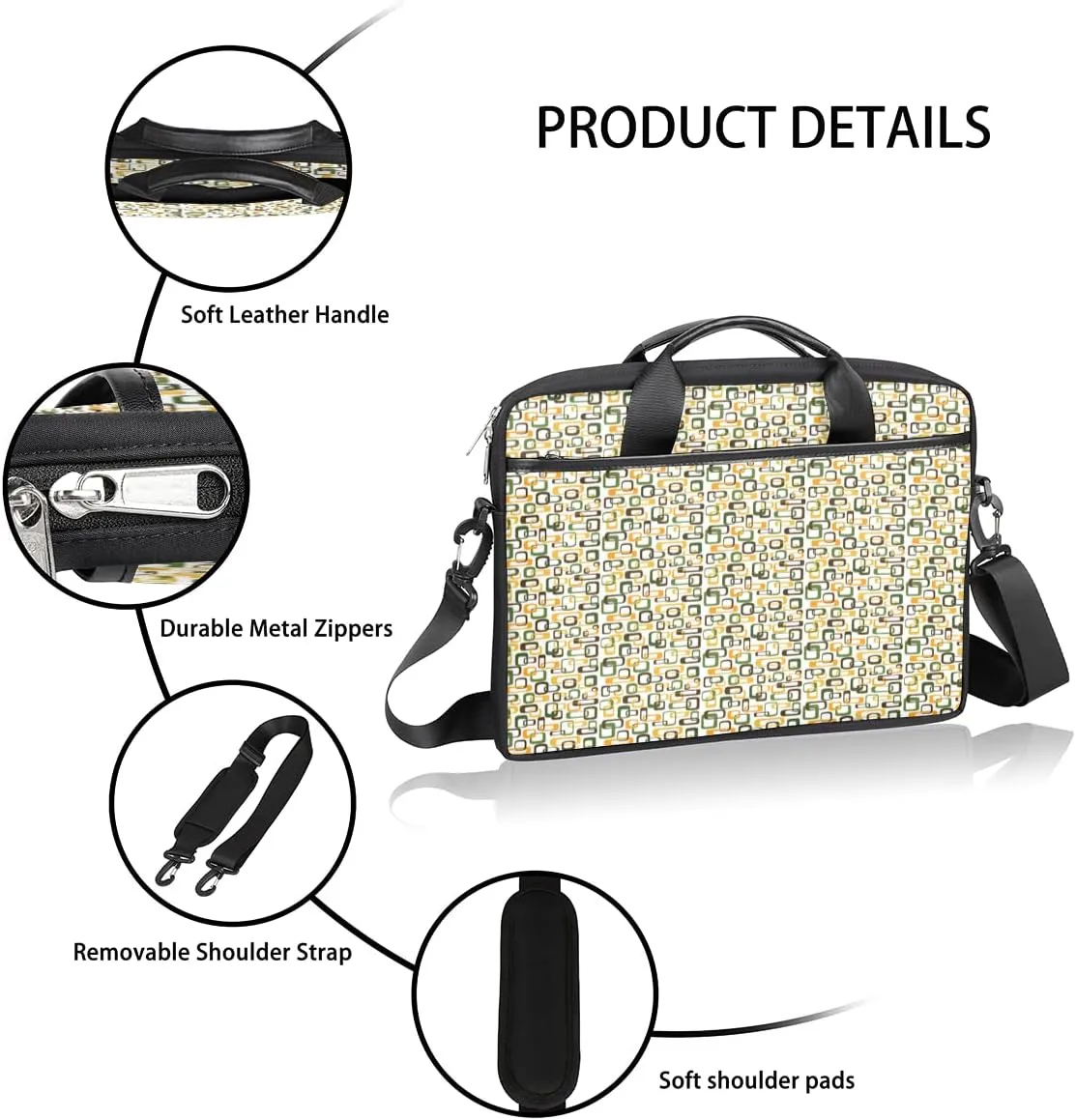 Gradient Geometric Shapes Laptop Shoulder Messenger Bag Waterproof Laptop Briefcase with Handle and Padded Strap Case Sleeve