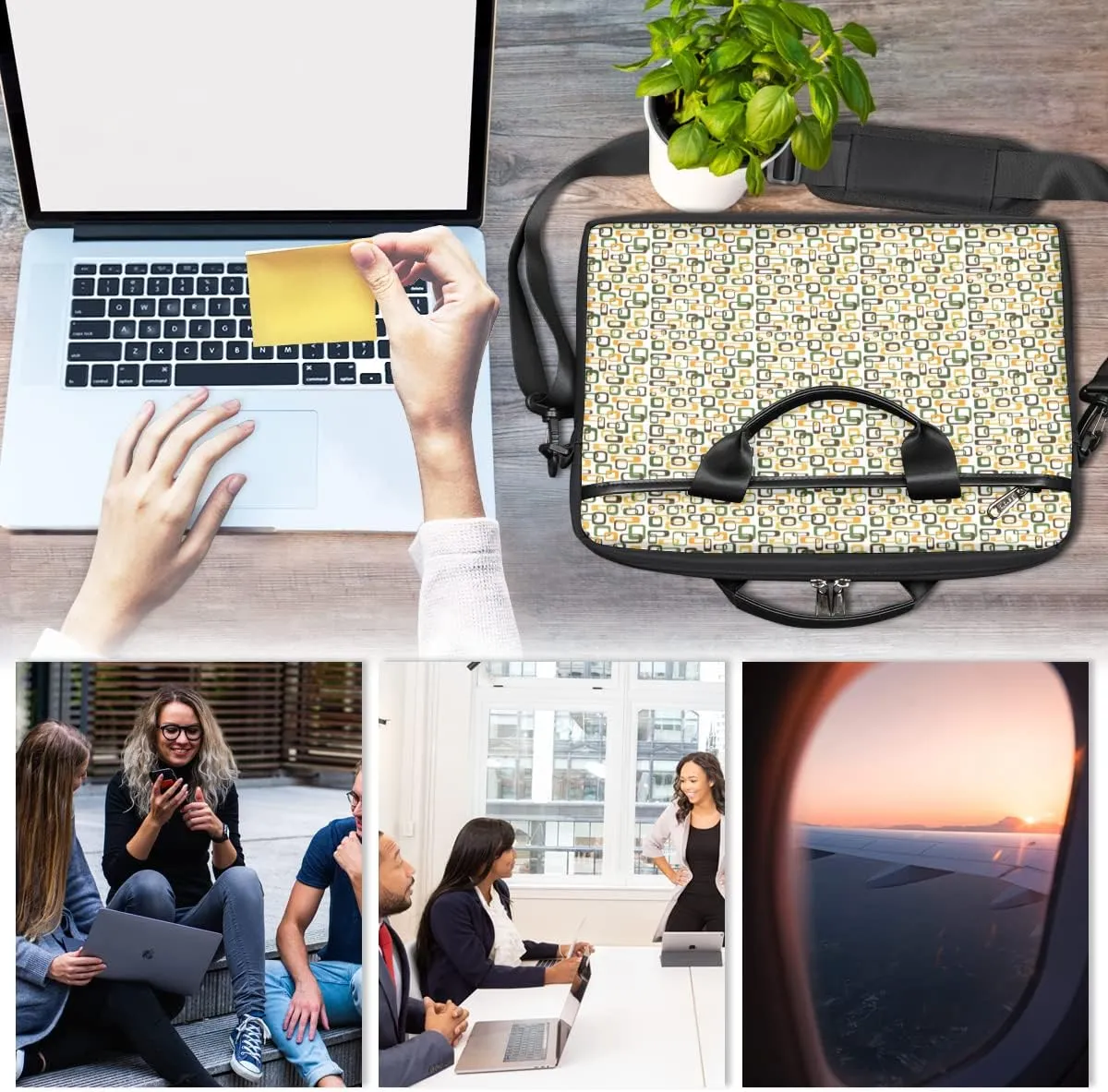 Gradient Geometric Shapes Laptop Shoulder Messenger Bag Waterproof Laptop Briefcase with Handle and Padded Strap Case Sleeve