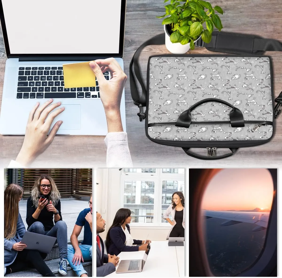 Gradient Geometric Shapes Laptop Shoulder Messenger Bag Waterproof Laptop Briefcase with Handle and Padded Strap Case Sleeve