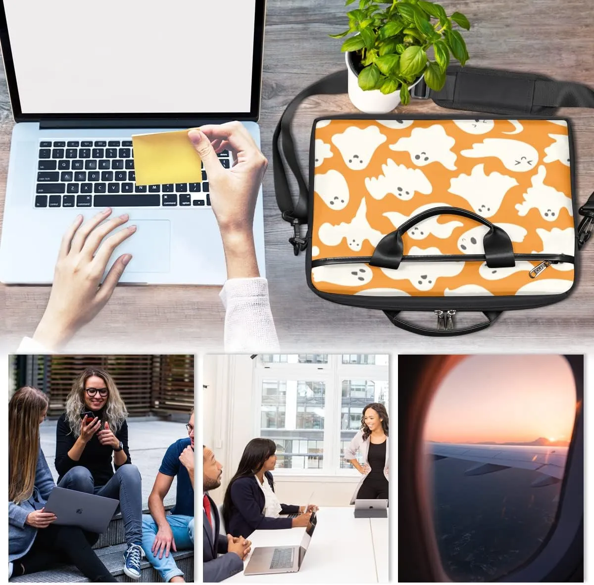 Gradient Geometric Shapes Laptop Shoulder Messenger Bag Waterproof Laptop Briefcase with Handle and Padded Strap Case Sleeve
