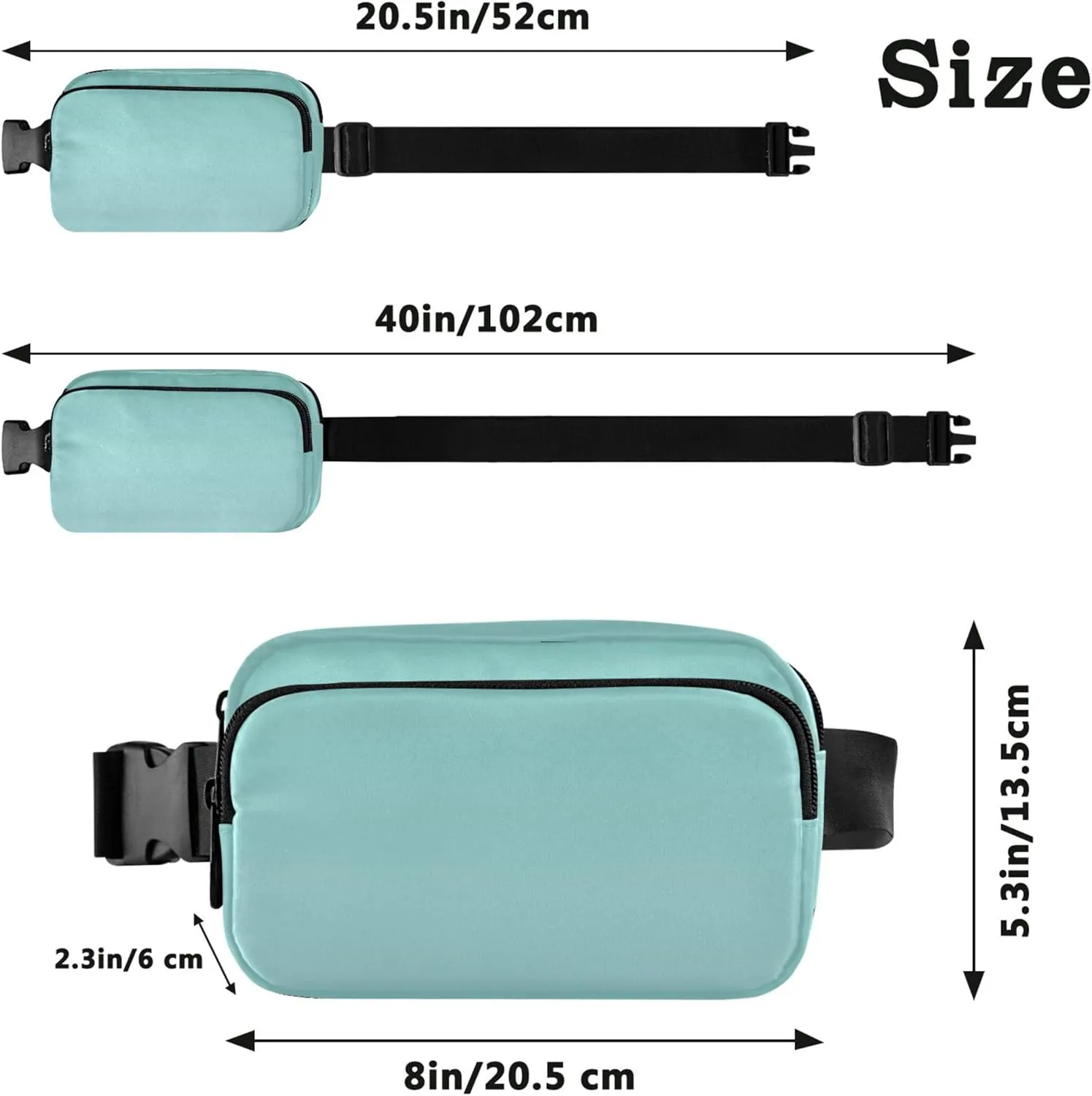 Green Blue Powder Gradient Womens Fanny Pack Funny Large Hip Belt Bag Waterproof Travel Waist Pouch