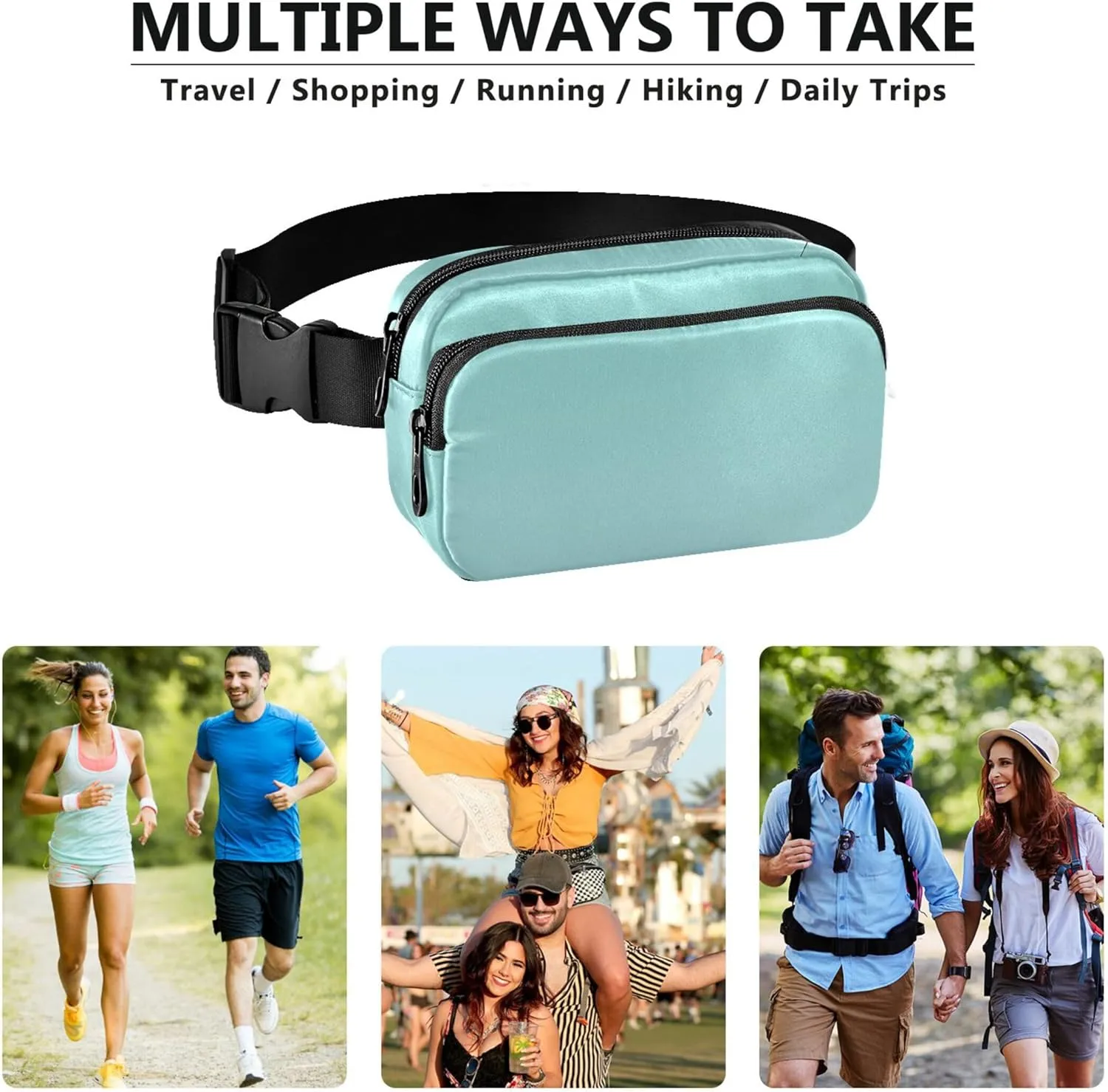 Green Blue Powder Gradient Womens Fanny Pack Funny Large Hip Belt Bag Waterproof Travel Waist Pouch