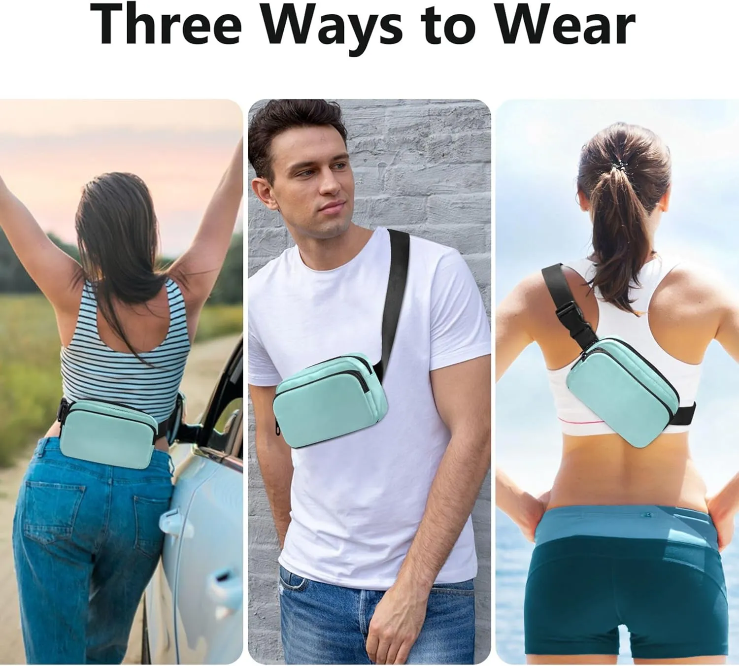 Green Blue Powder Gradient Womens Fanny Pack Funny Large Hip Belt Bag Waterproof Travel Waist Pouch
