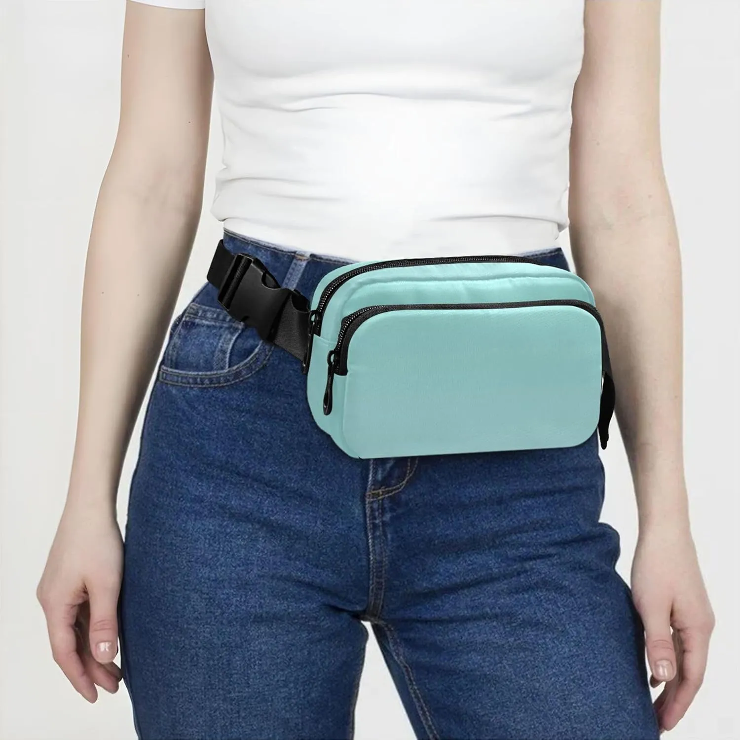 Green Blue Powder Gradient Womens Fanny Pack Funny Large Hip Belt Bag Waterproof Travel Waist Pouch