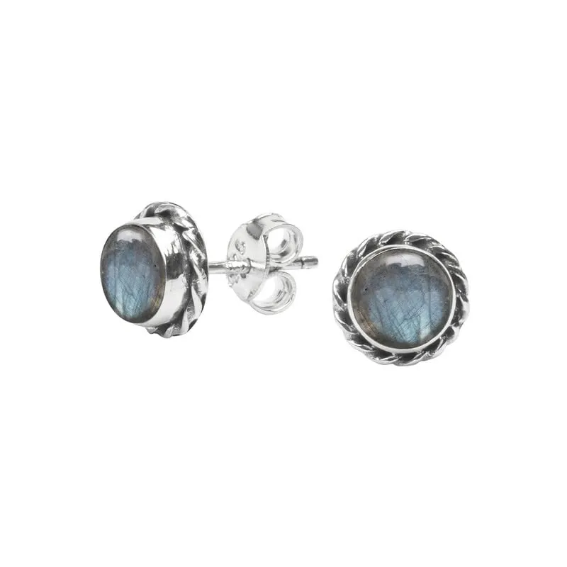 Grey Blue Fire Labradorite Stone Stud Post Earrings 925 Sterling Silver Gemstone Earring 6 MM Round Gift
