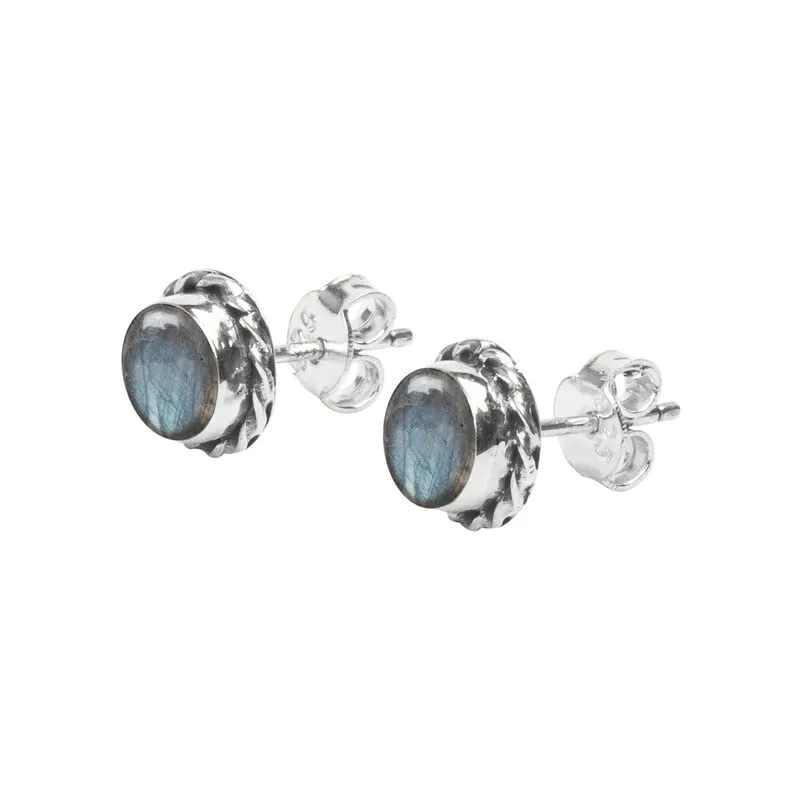 Grey Blue Fire Labradorite Stone Stud Post Earrings 925 Sterling Silver Gemstone Earring 6 MM Round Gift