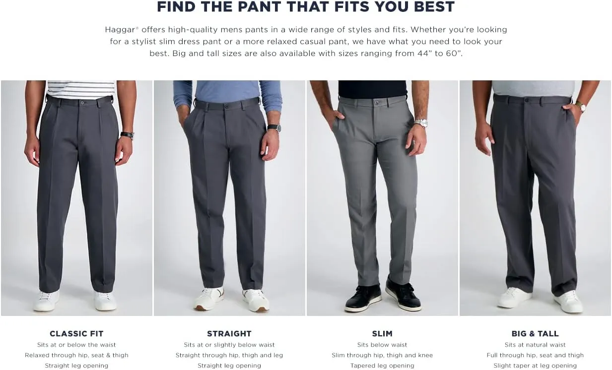 Haggar Men's Cool Right Performance Flex Stria Slim Fit Flat Front Pant