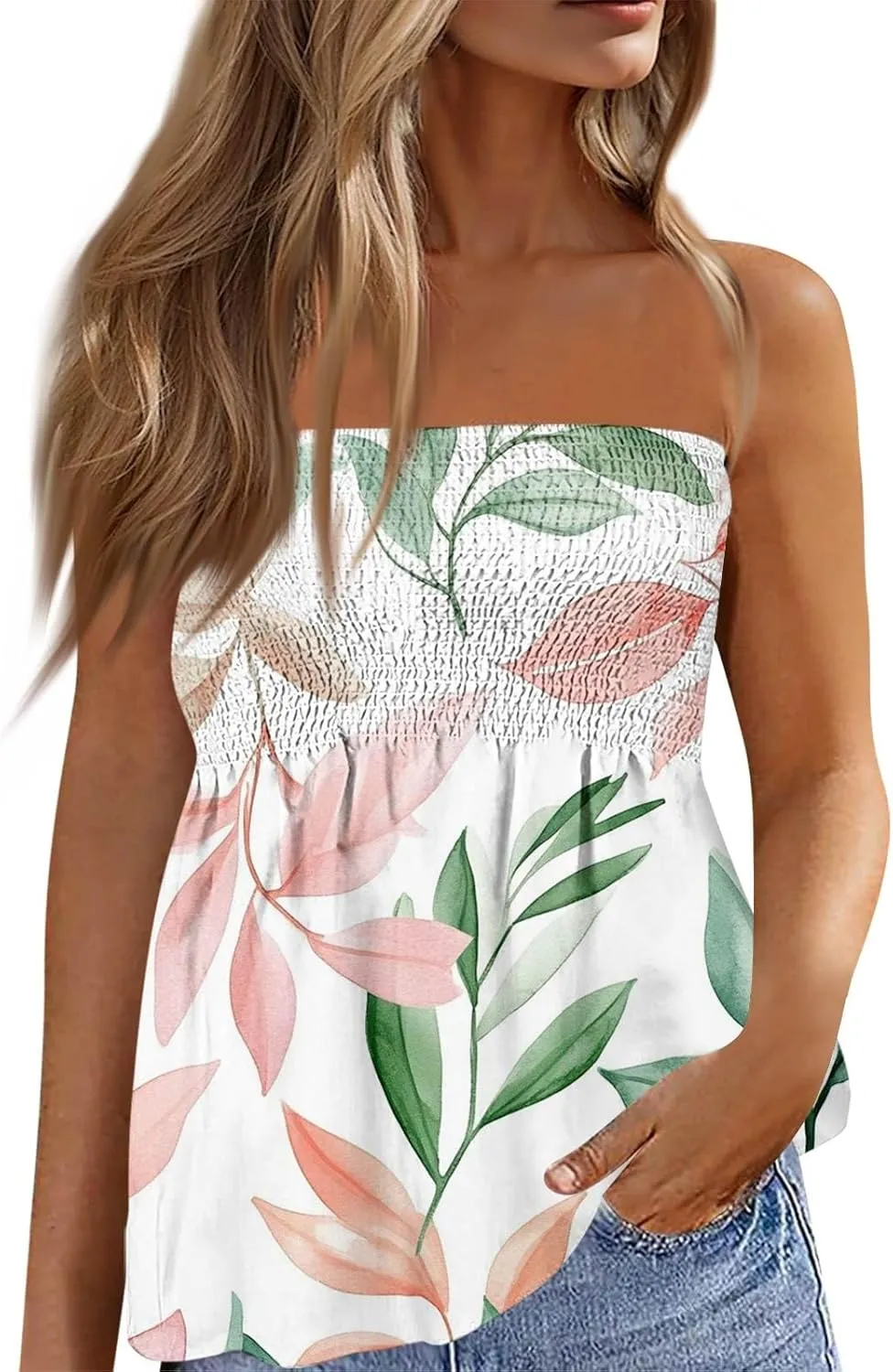 Hawaiian Print Tube Summer Tops Women Elastic Trim Strapless Vintage Blouse Multicolour Off The Shoulder Tees