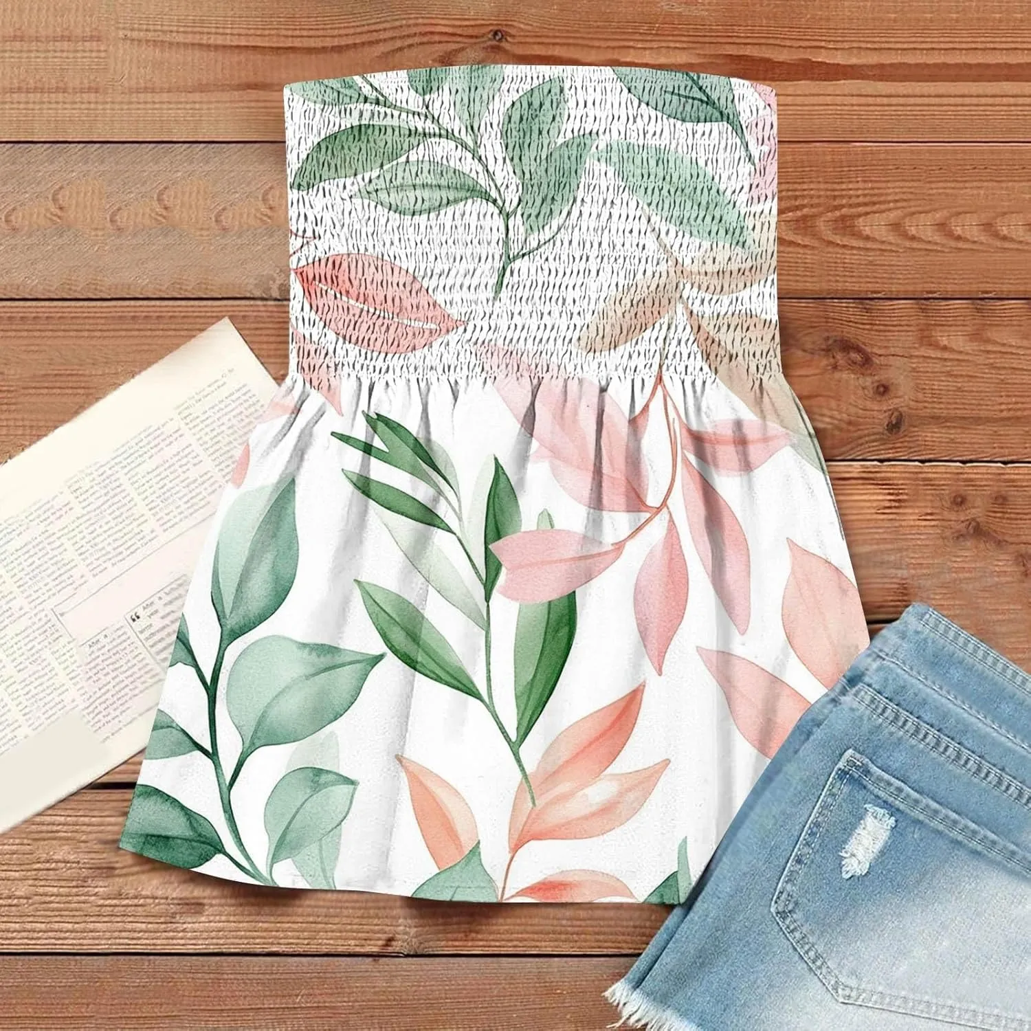 Hawaiian Print Tube Summer Tops Women Elastic Trim Strapless Vintage Blouse Multicolour Off The Shoulder Tees