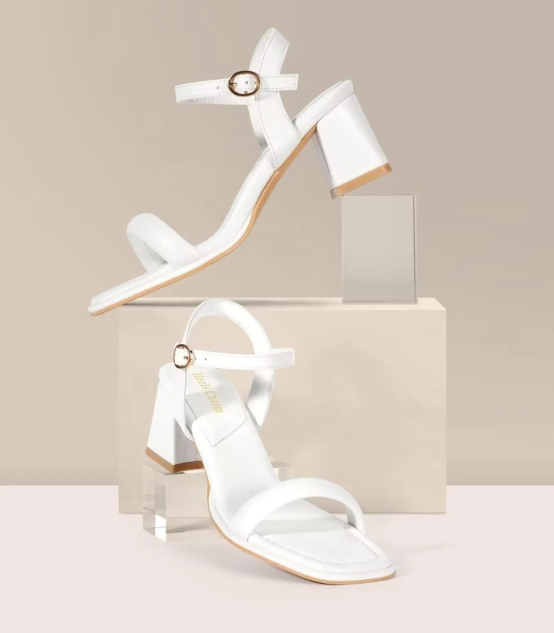 Heels Charm Women's Chunky Block Heeled Sandals 2.56 Inches Open Toe Ankle Strap Block High Heel Sandal Dress Dancing Sandals Daily Work Party Shoes