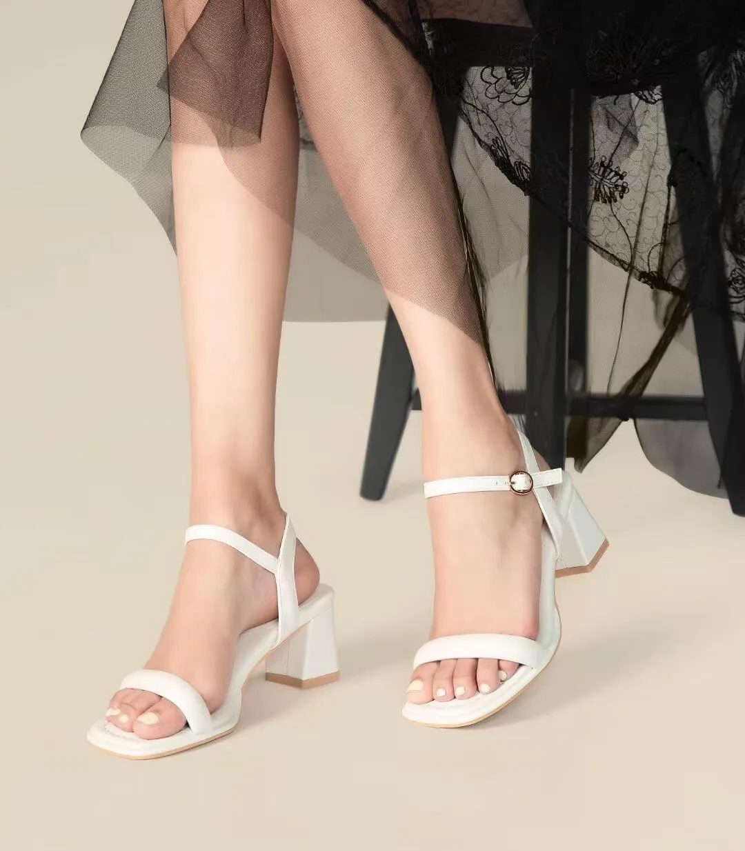 Heels Charm Women's Chunky Block Heeled Sandals 2.56 Inches Open Toe Ankle Strap Block High Heel Sandal Dress Dancing Sandals Daily Work Party Shoes