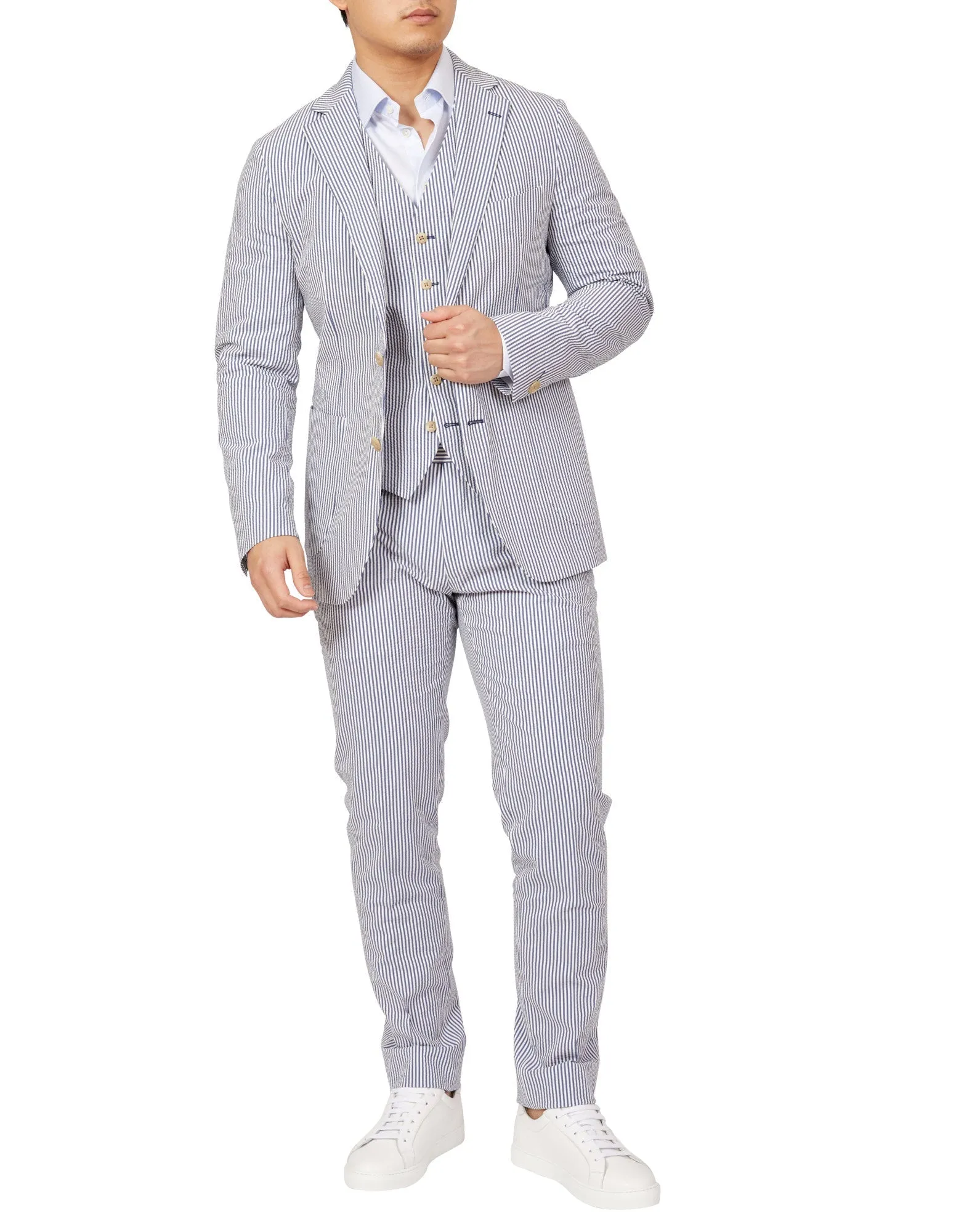 HENRY SARTORIAL Orleans Seersucker Jacket NAVY/WHITE REG