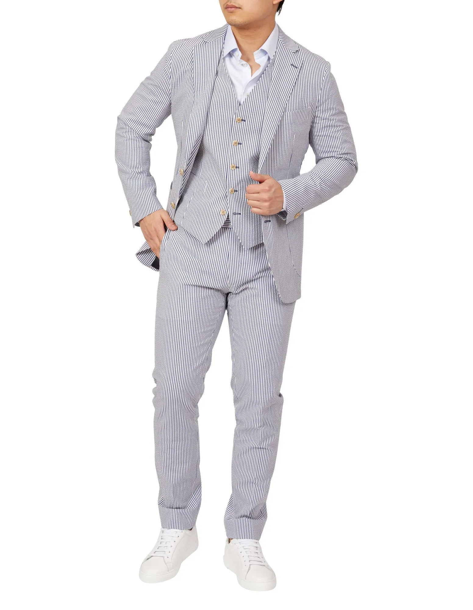 HENRY SARTORIAL Orleans Seersucker Jacket NAVY/WHITE REG