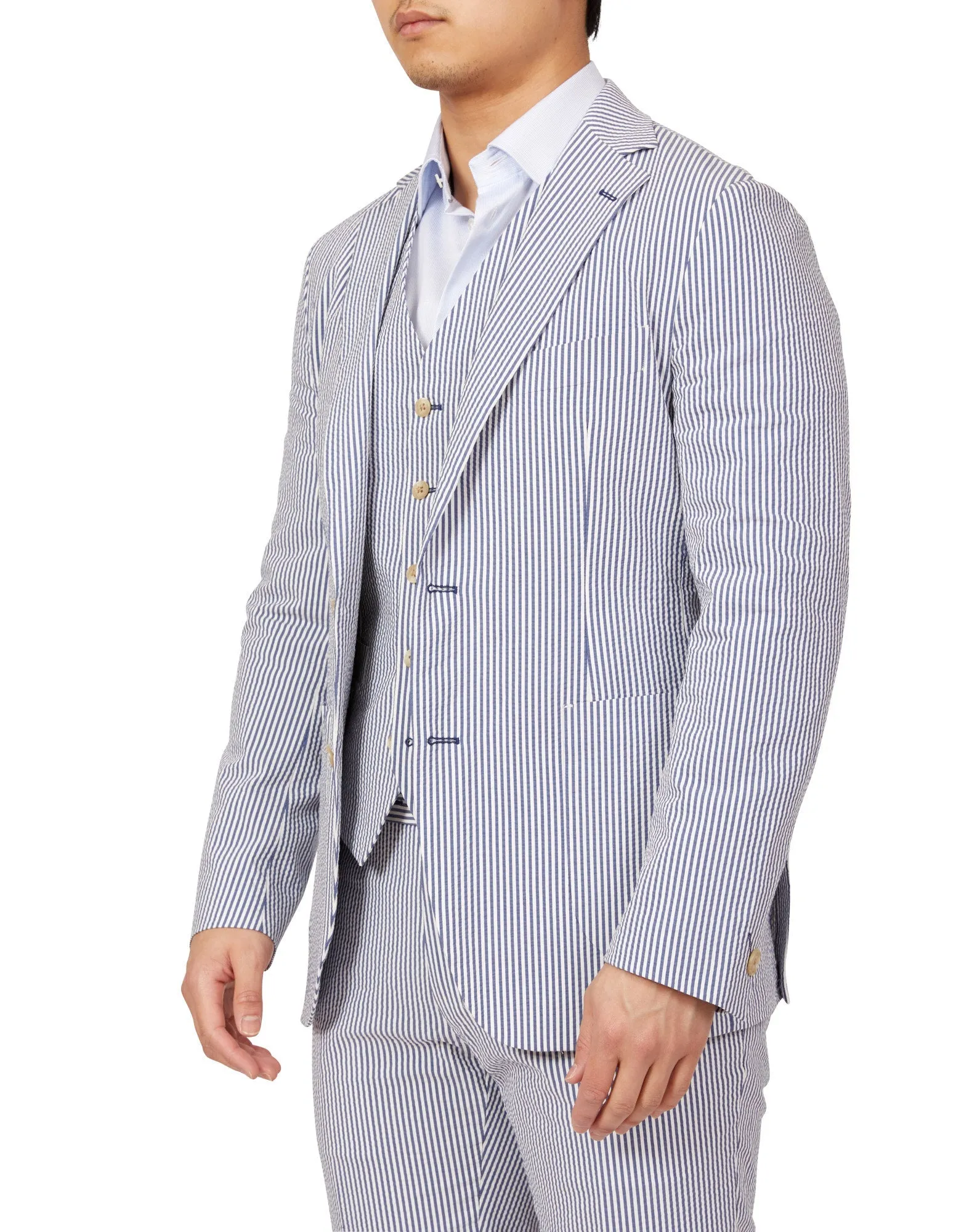 HENRY SARTORIAL Orleans Seersucker Jacket NAVY/WHITE REG