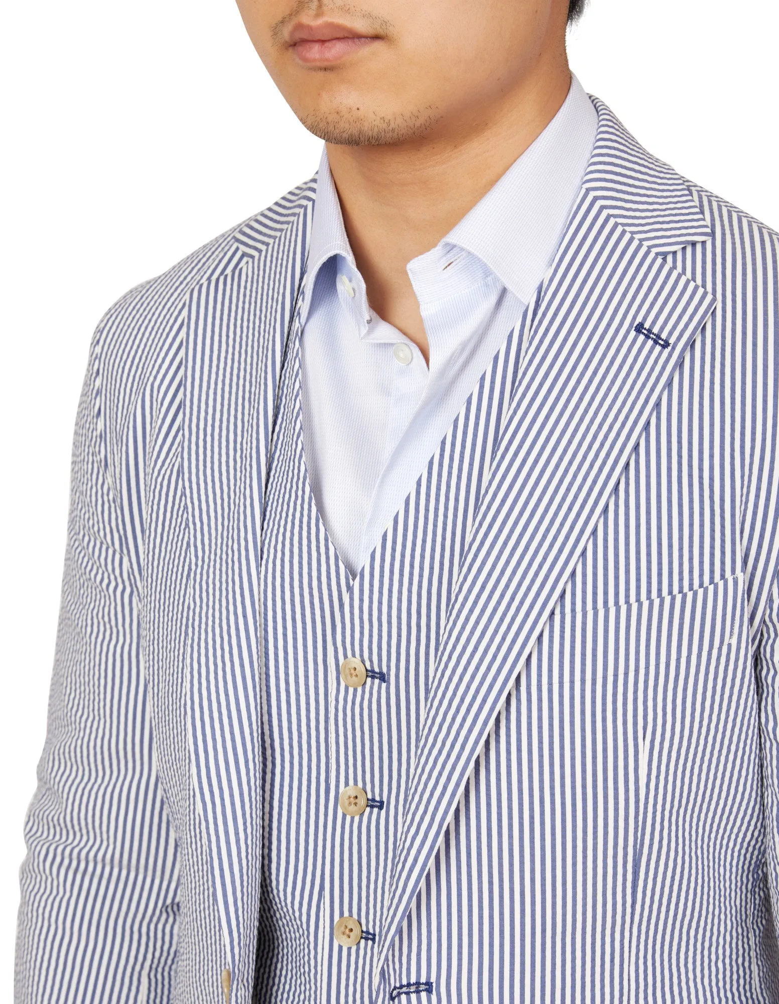 HENRY SARTORIAL Orleans Seersucker Jacket NAVY/WHITE REG