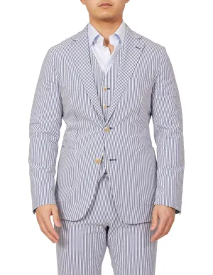 HENRY SARTORIAL Orleans Seersucker Jacket NAVY/WHITE REG
