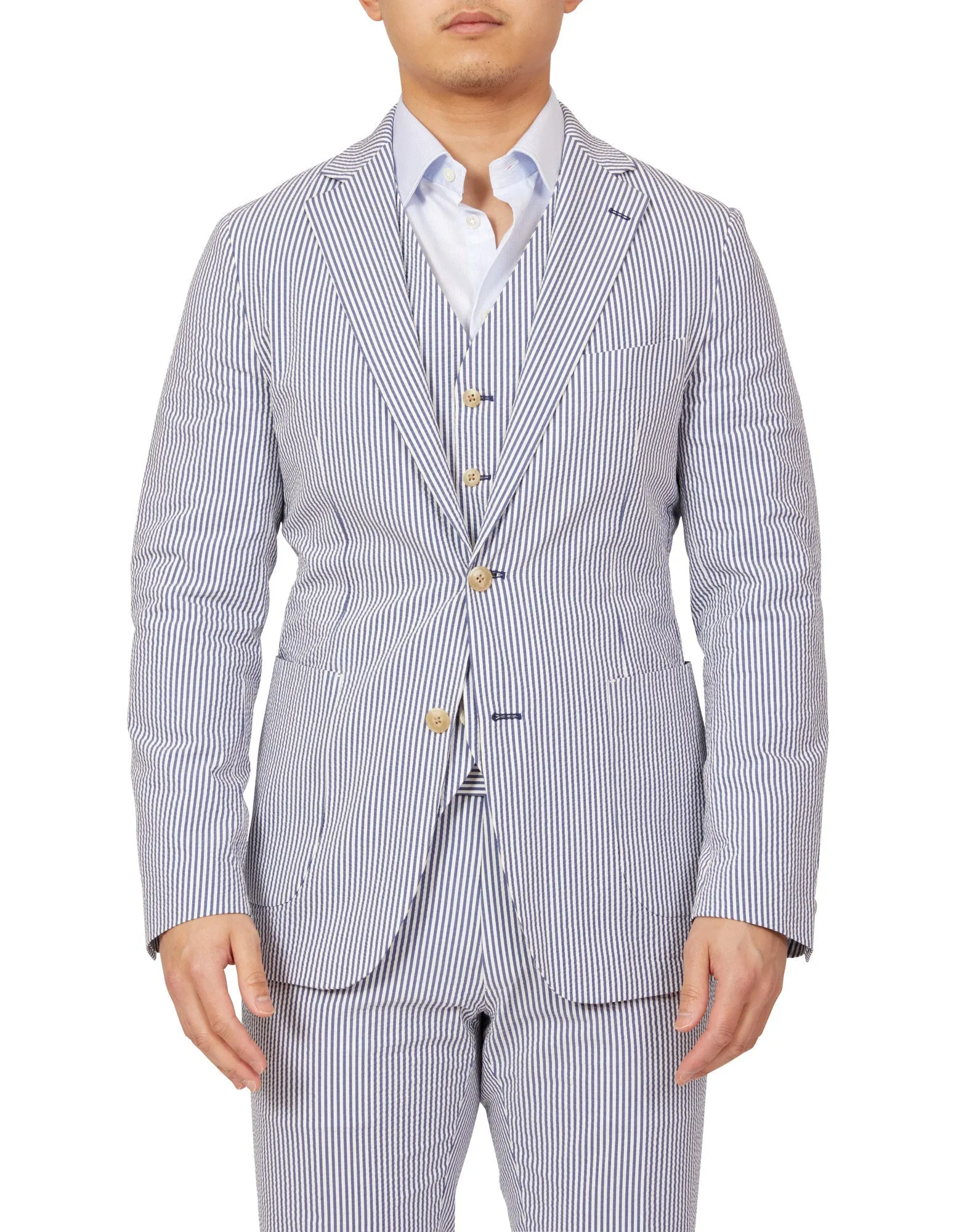 HENRY SARTORIAL Orleans Seersucker Jacket NAVY/WHITE REG