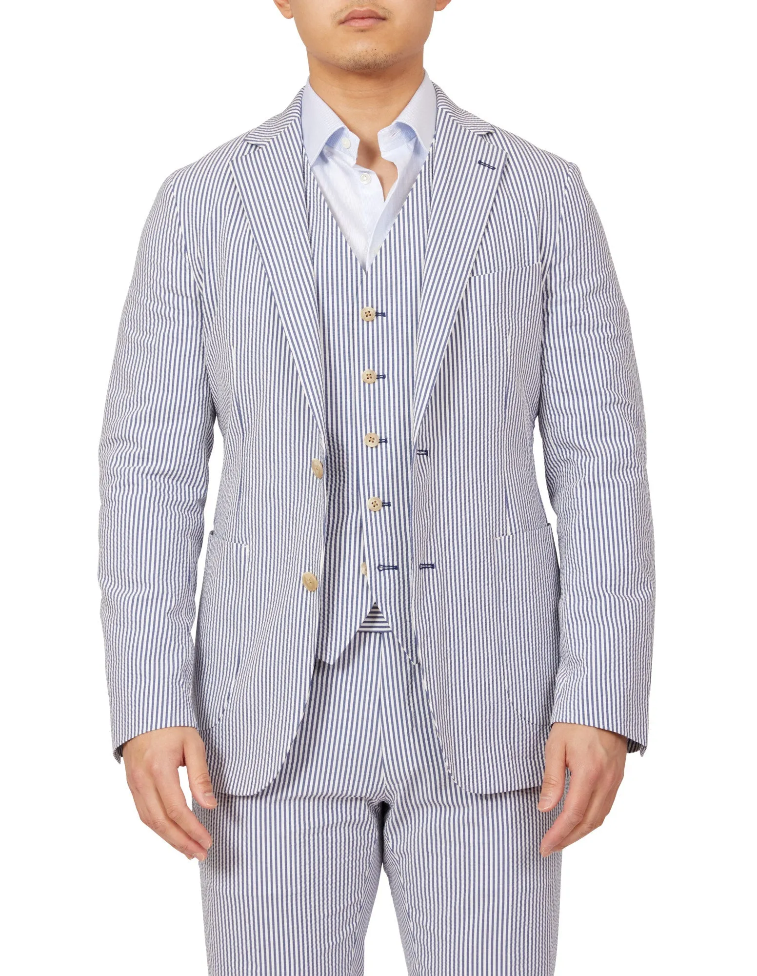 HENRY SARTORIAL Orleans Seersucker Jacket NAVY/WHITE REG