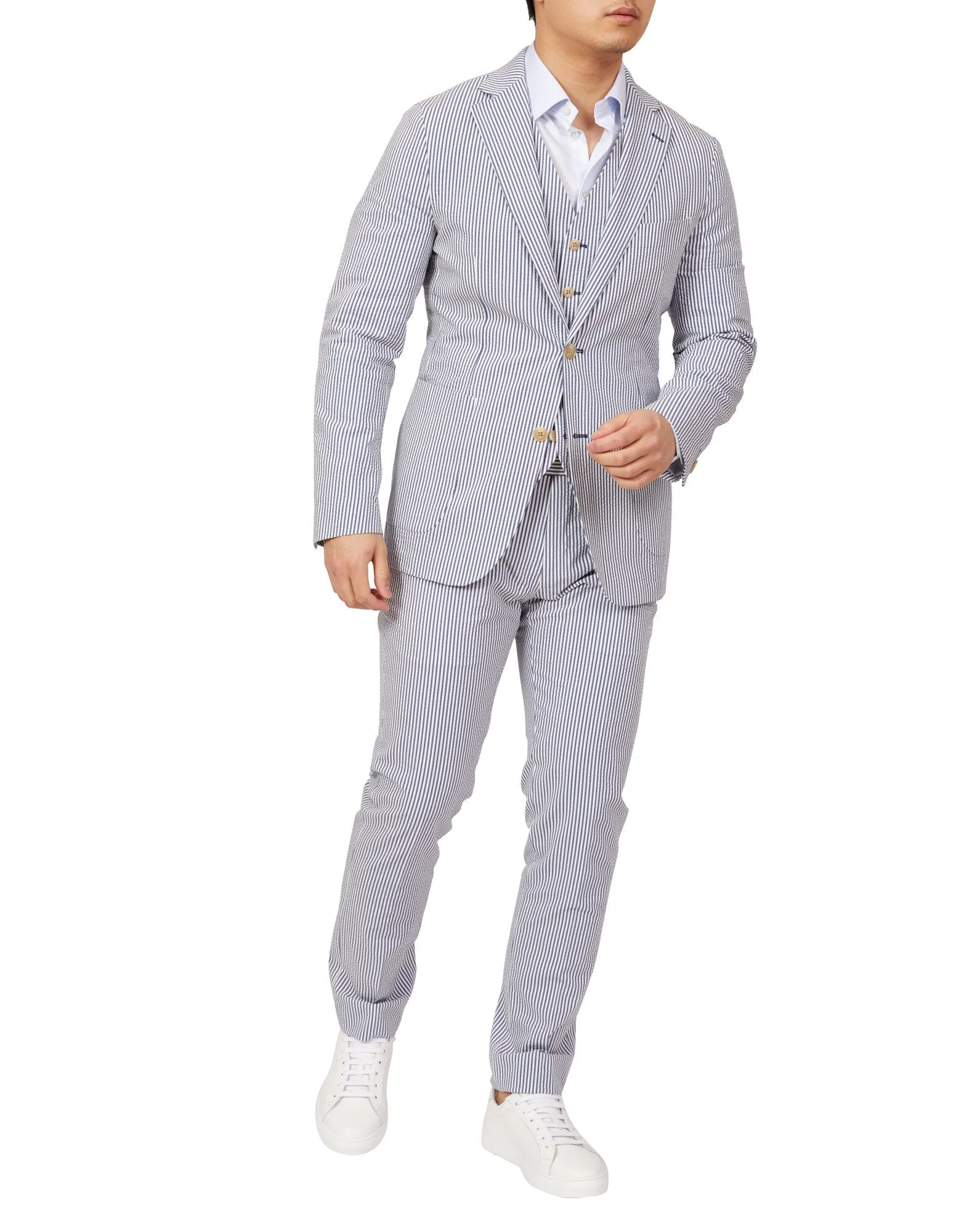 HENRY SARTORIAL Orleans Seersucker Jacket NAVY/WHITE REG
