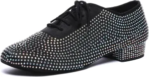 HIPPOSEUS Men's Rhinestone Latin Ballroom Dance Shoes Suede Sole Wedding Party Dance Pums,Model YC