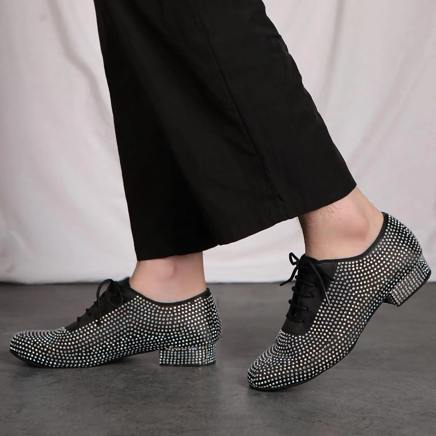 HIPPOSEUS Men's Rhinestone Latin Ballroom Dance Shoes Suede Sole Wedding Party Dance Pums,Model YC