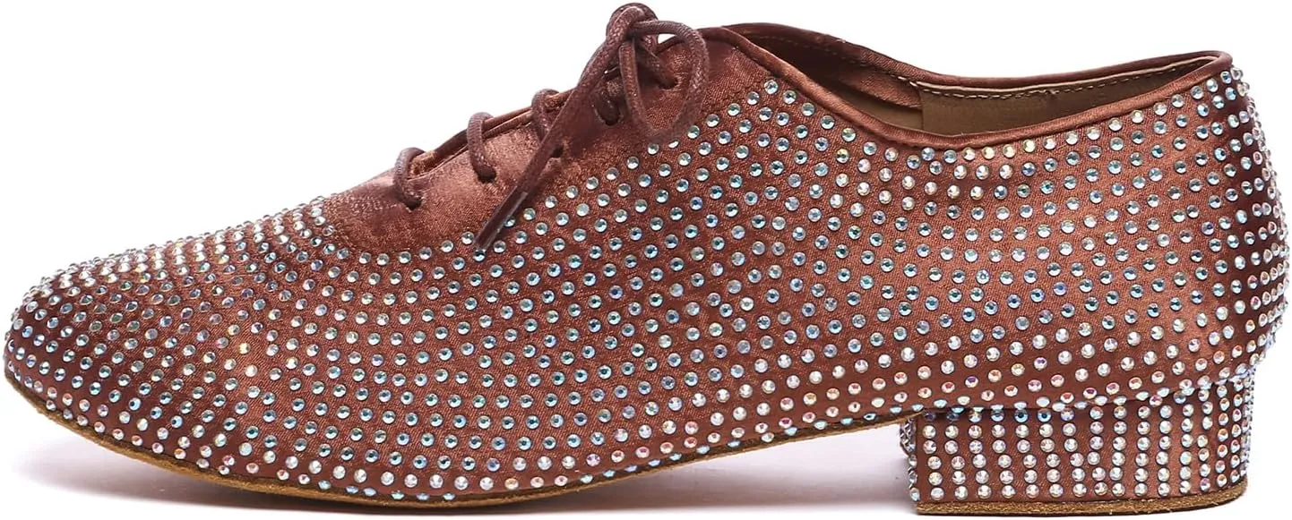 HIPPOSEUS Men's Rhinestone Latin Ballroom Dance Shoes Suede Sole Wedding Party Dance Pums,Model YC
