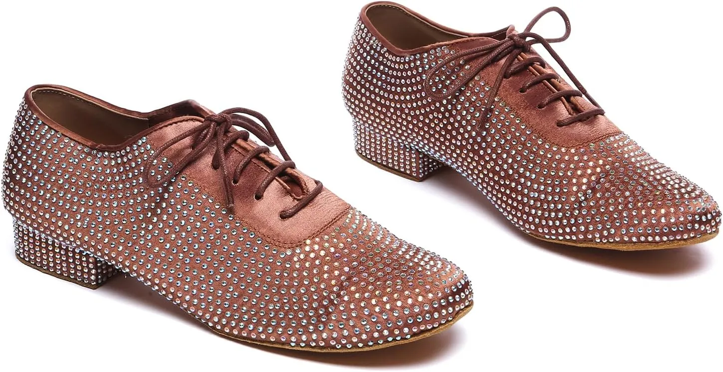 HIPPOSEUS Men's Rhinestone Latin Ballroom Dance Shoes Suede Sole Wedding Party Dance Pums,Model YC