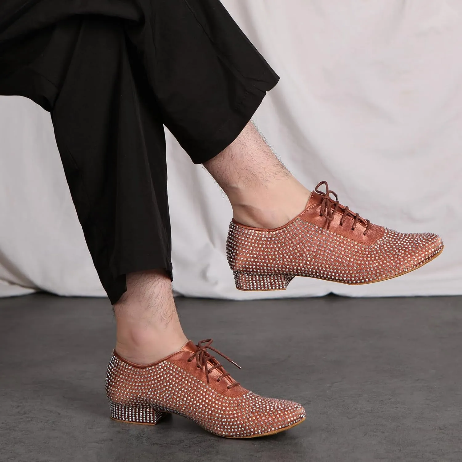 HIPPOSEUS Men's Rhinestone Latin Ballroom Dance Shoes Suede Sole Wedding Party Dance Pums,Model YC