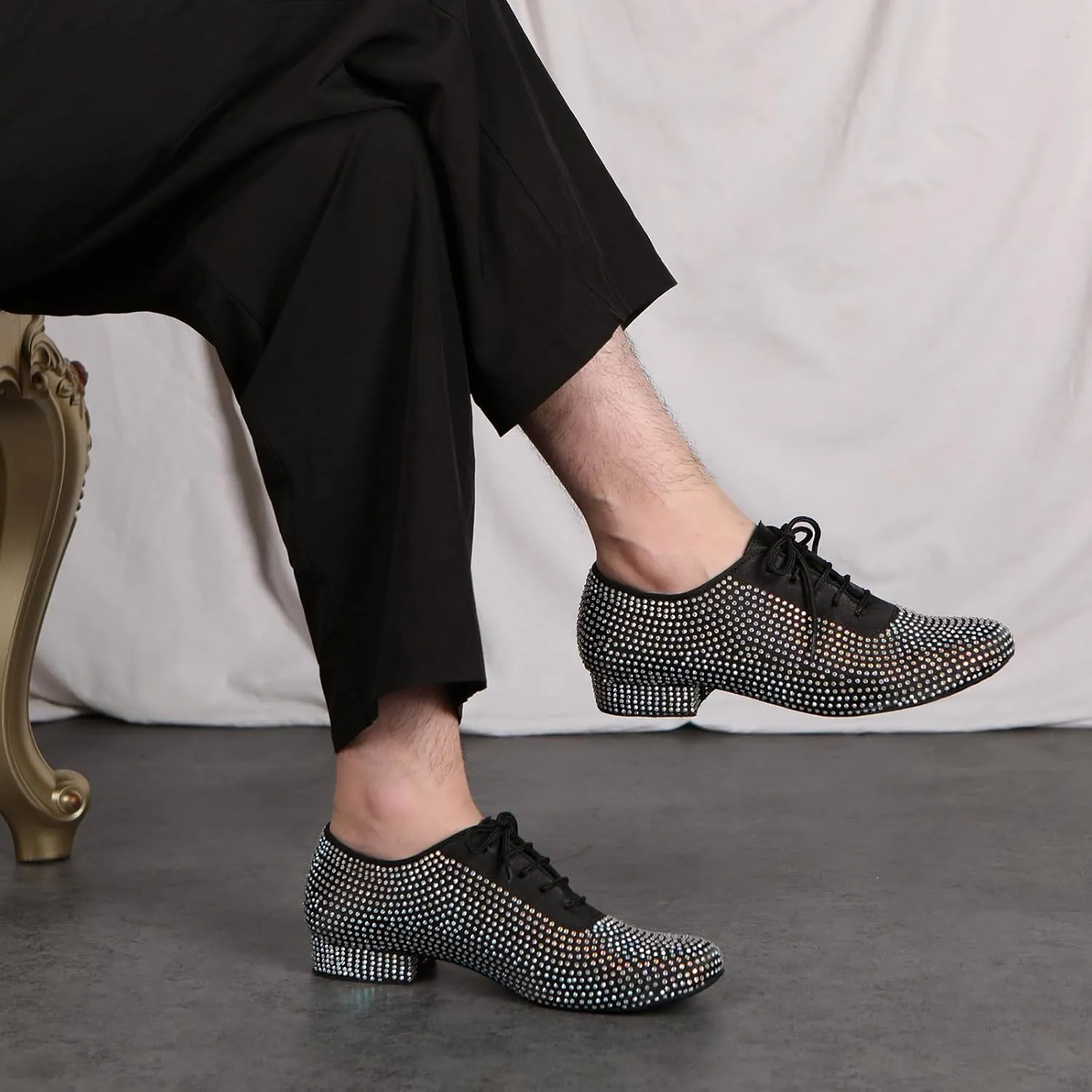 HIPPOSEUS Men's Rhinestone Latin Ballroom Dance Shoes Suede Sole Wedding Party Dance Pums,Model YC