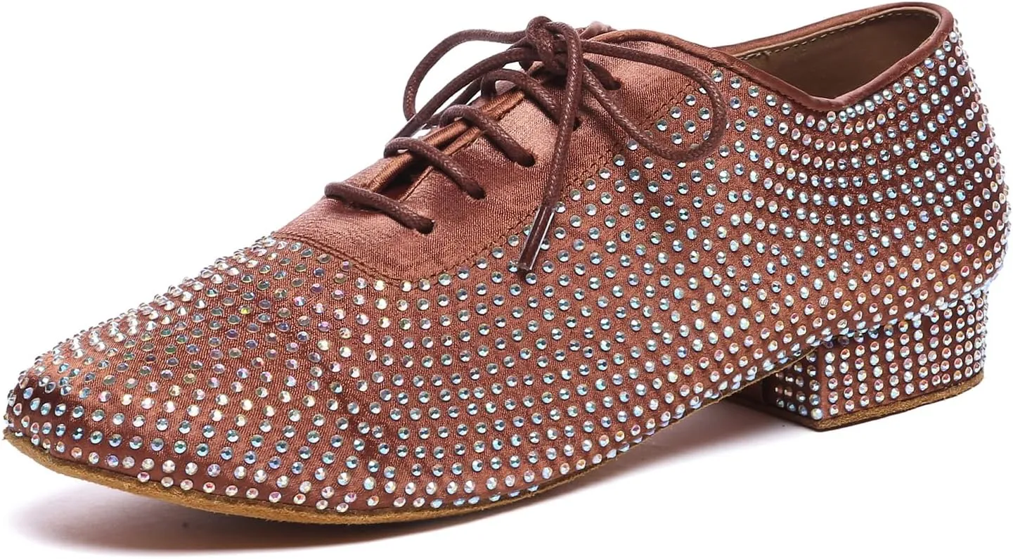 HIPPOSEUS Men's Rhinestone Latin Ballroom Dance Shoes Suede Sole Wedding Party Dance Pums,Model YC