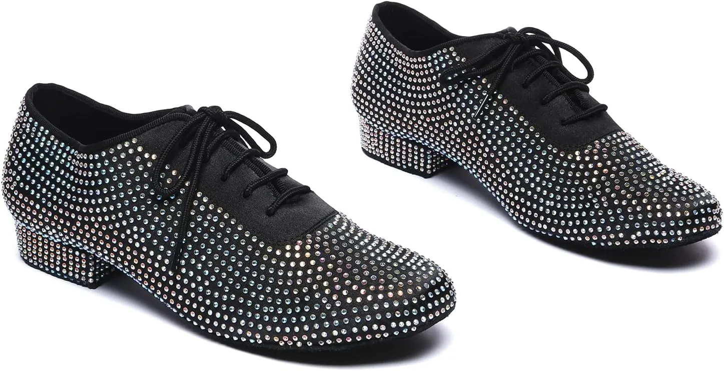 HIPPOSEUS Men's Rhinestone Latin Ballroom Dance Shoes Suede Sole Wedding Party Dance Pums,Model YC