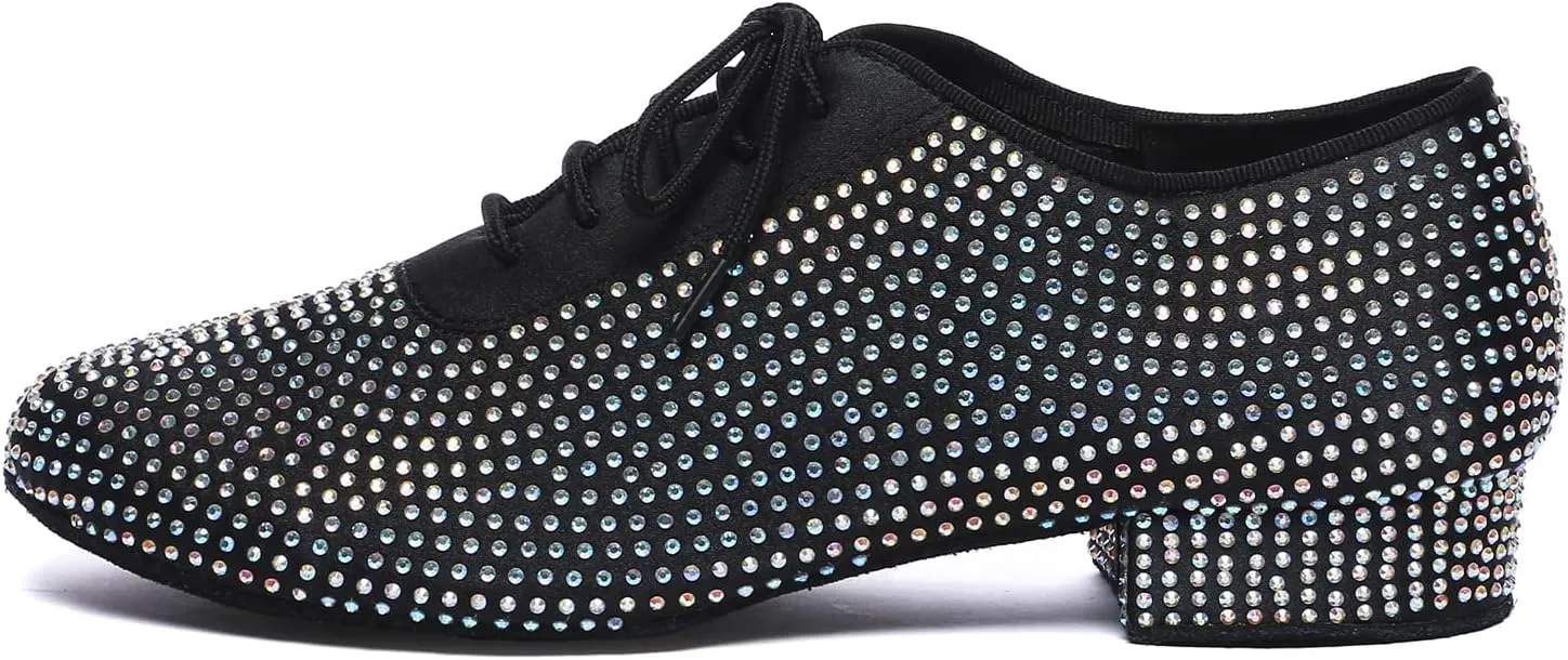 HIPPOSEUS Men's Rhinestone Latin Ballroom Dance Shoes Suede Sole Wedding Party Dance Pums,Model YC
