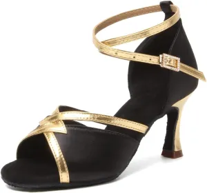 HIPPOSEUS Women Satin Latin Ballroom Dance Shoes Open Toe Tango Salsa Ballroom Party Performance Dancing Shoes,Model 807