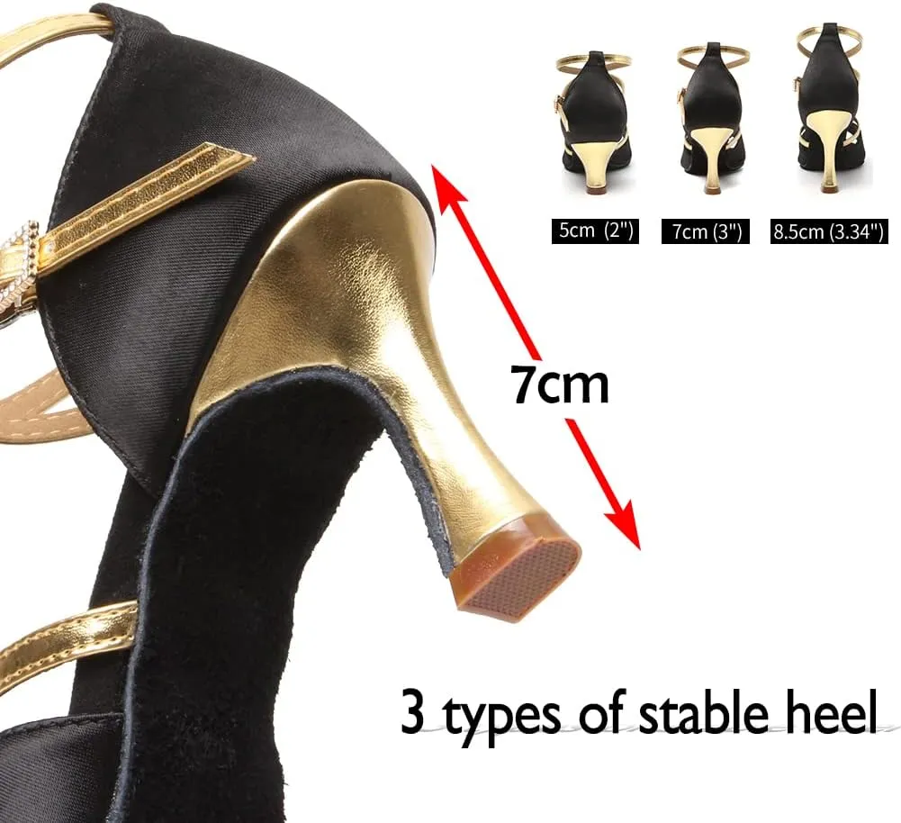 HIPPOSEUS Women Satin Latin Ballroom Dance Shoes Open Toe Tango Salsa Ballroom Party Performance Dancing Shoes,Model 807
