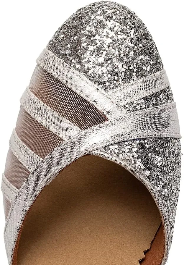 HIPPOSEUS Women's Closed Toe Latin Ballroom Dance Shoes Sequin Salsa Tango Scocial Practice Dancer Shoes,Model 105