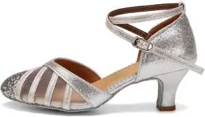 HIPPOSEUS Women's Closed Toe Latin Ballroom Dance Shoes Sequin Salsa Tango Scocial Practice Dancer Shoes,Model 105