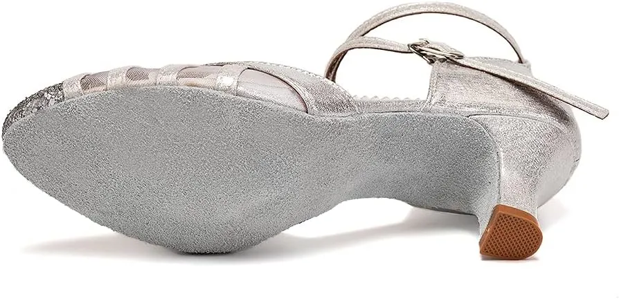 HIPPOSEUS Women's Closed Toe Latin Ballroom Dance Shoes Sequin Salsa Tango Scocial Practice Dancer Shoes,Model 105