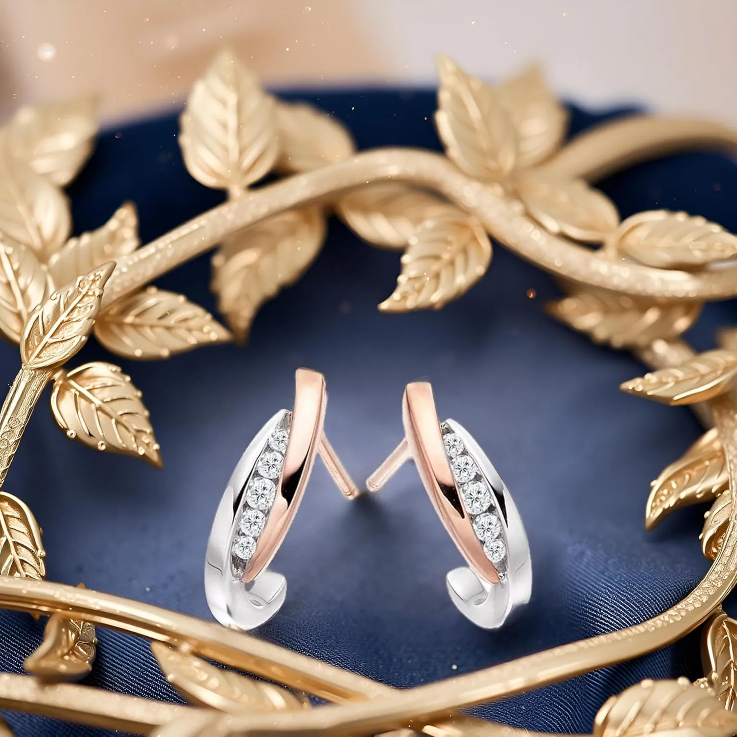 Hitanshu Jewels 2Ct Round Cut Diamond Push Back Women's Huggie Hoop Earrings 14k Two Tone Gold Plated