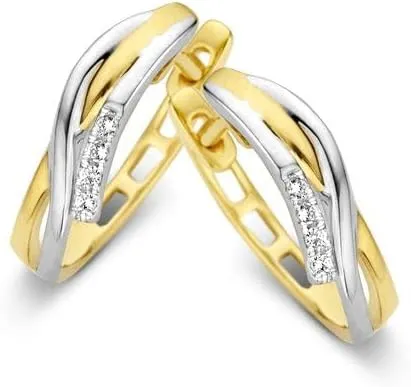 Hitanshu Jewels 2Ct Round Cut Diamond Women's Huggie Hoop Earring 14k Two Tone Gold Plated
