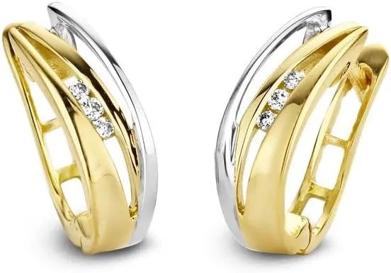 Hitanshu Jewels 2Ct Round Cut Lab Created Diamond Women's Huggie Hoop Earring 14k Two Tone Gold Plated