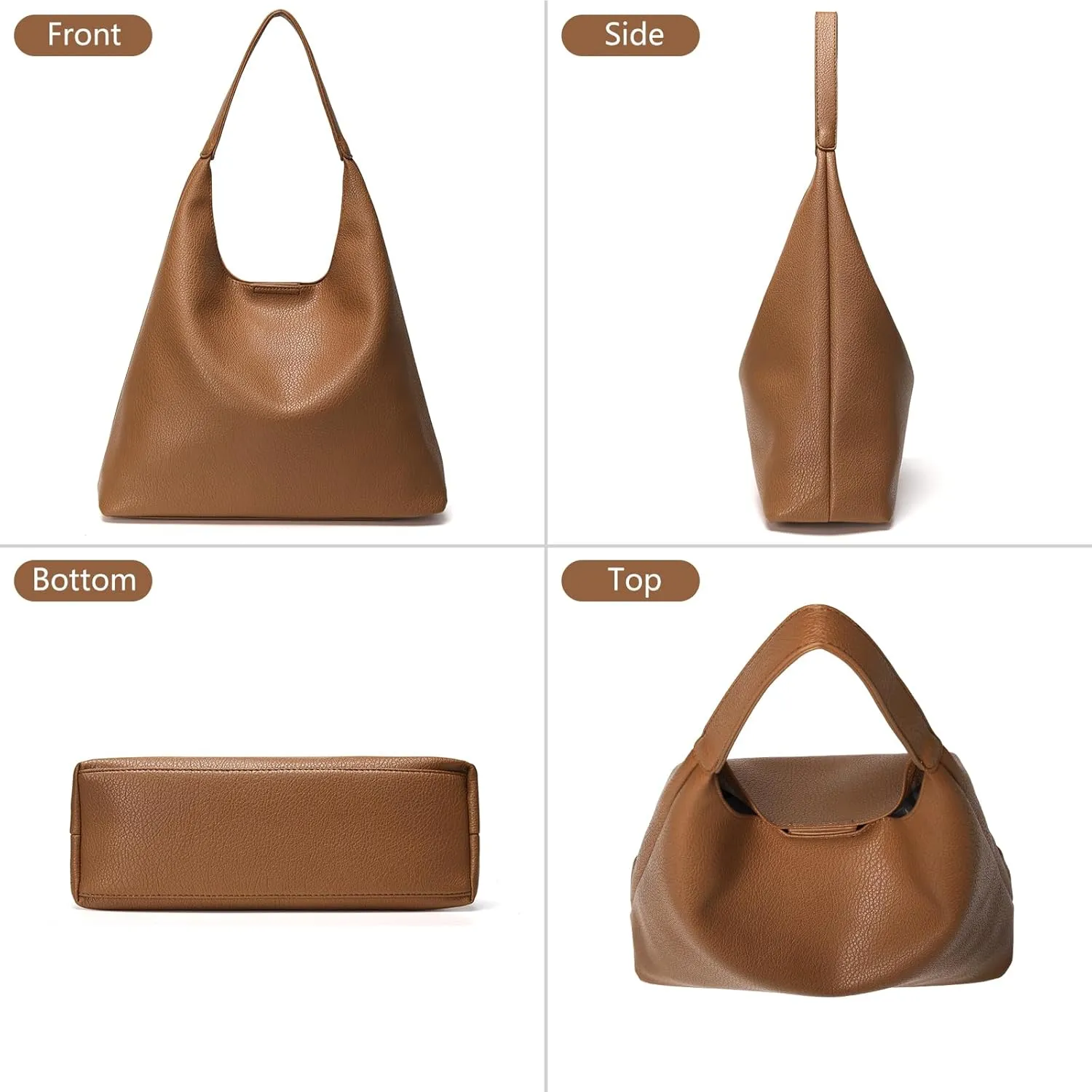 Hobo Bags for Women, Soft Vegan Leather Shoulder Handbags, Slouchy Tote Purses with Cosmetic Bag