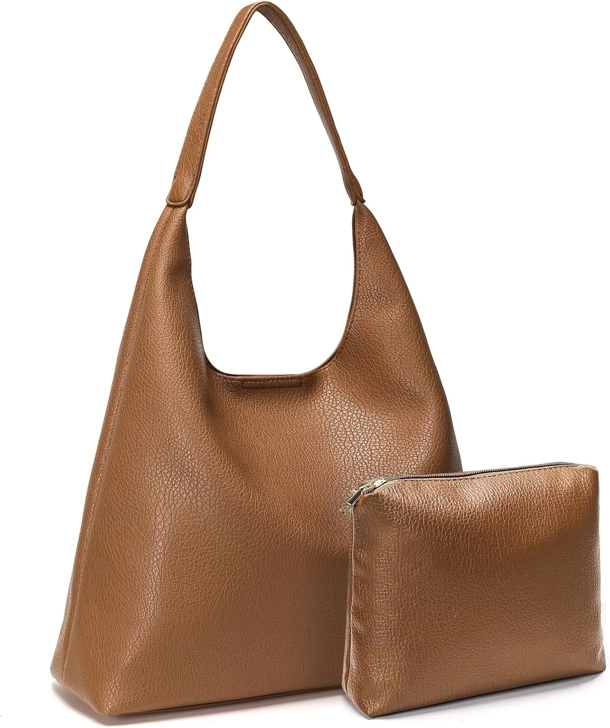 Hobo Bags for Women, Soft Vegan Leather Shoulder Handbags, Slouchy Tote Purses with Cosmetic Bag