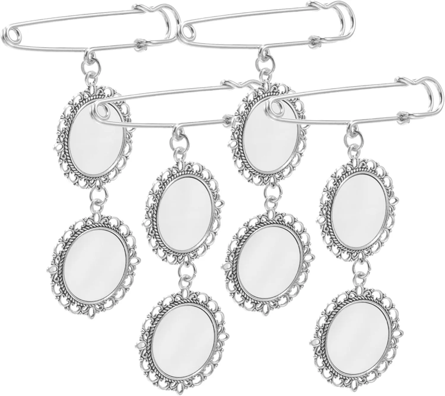 Homoyoyo 4Pcs Blank Brooch Pins for DIY Thermal Transfer Printing Safety Pins with Bezels Unique Charm Brooches for Personalization Creative Accessories for Clothing